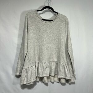 Elegant Light Gray Ruffle Hem Sweatshirt